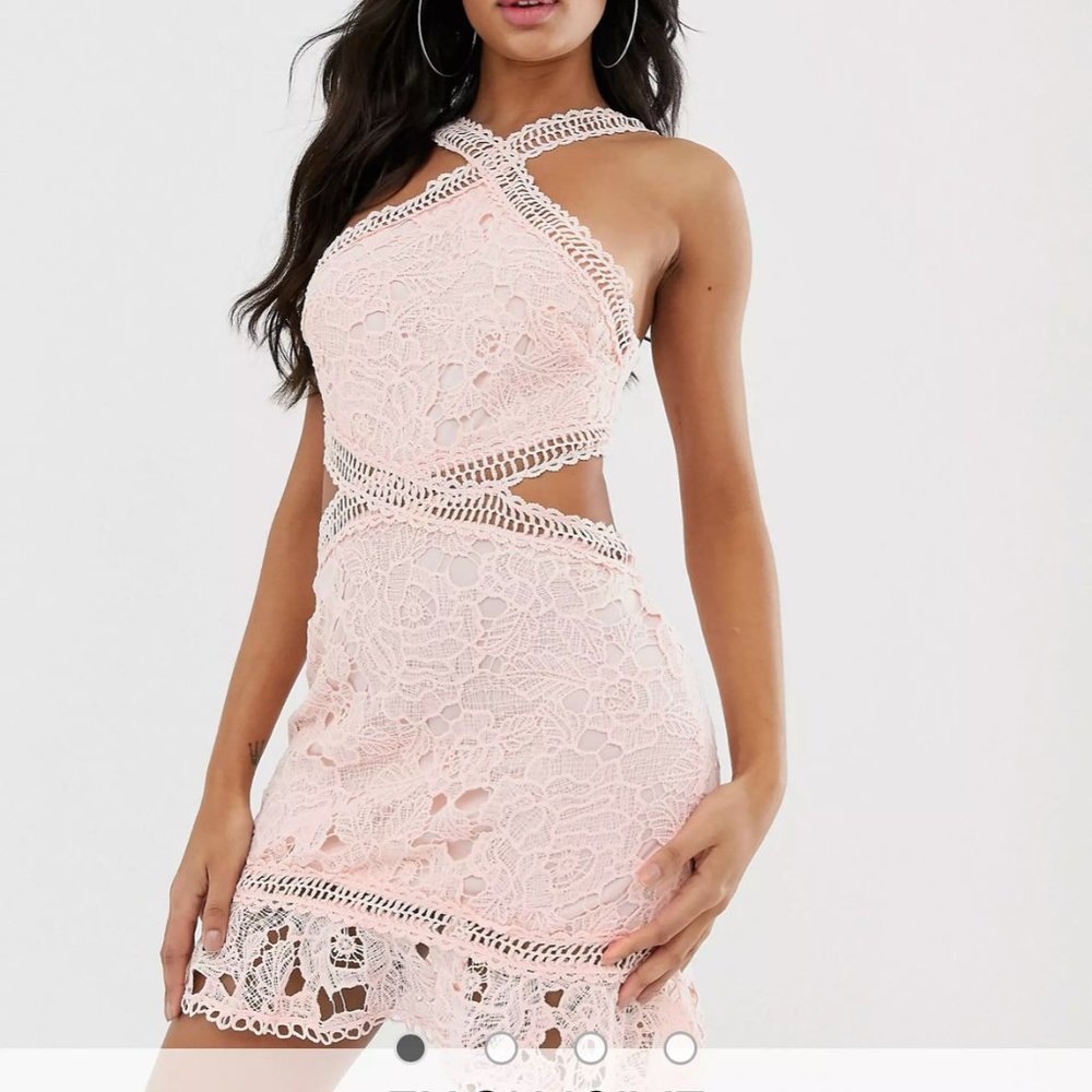 Misguided cut out lace mini dress in blush | BRAND NEW W TAGS